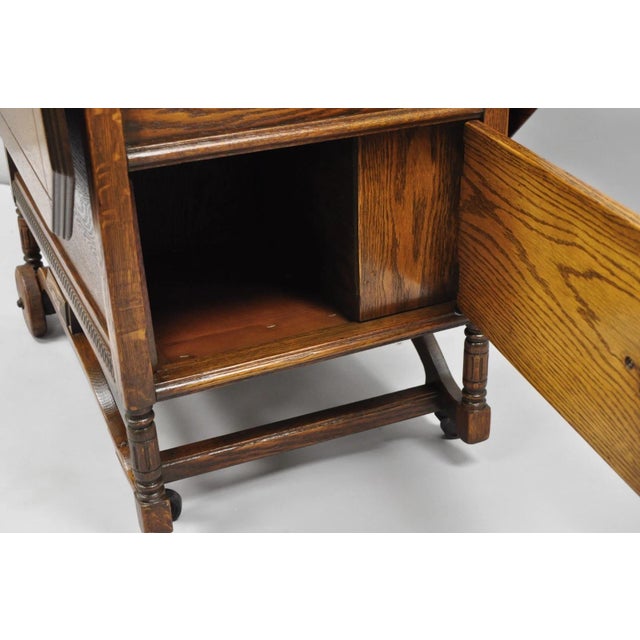 Antique Arts & Crafts Oak Wood Rolling Bar Cart Liquor Cabinet by Lammert's For Sale - Image 11 of 18