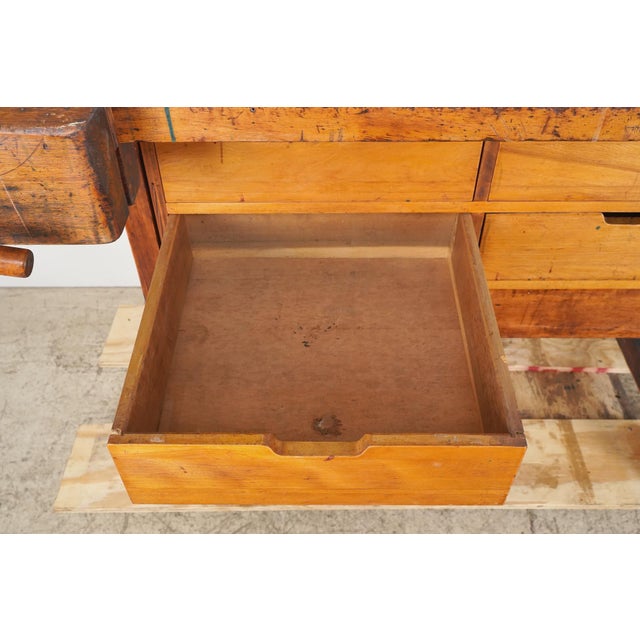 Mid 20th Century Vintage Industrial Woodworkers Workbench For Sale - Image 5 of 16