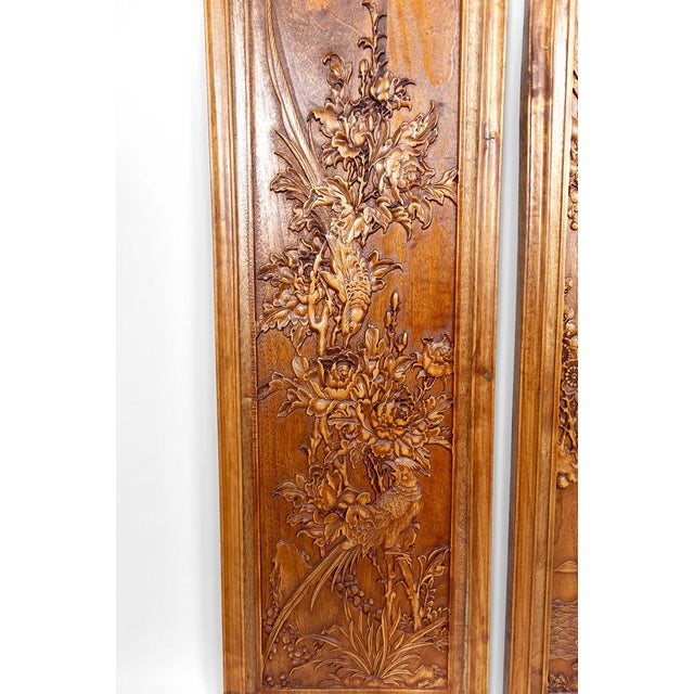Boho Chic Carved Wooden Panels with Floral and Animal Decorations, Indochina / Vietnam, Early 20th Century, Set of 3 For Sale - Image 3 of 17