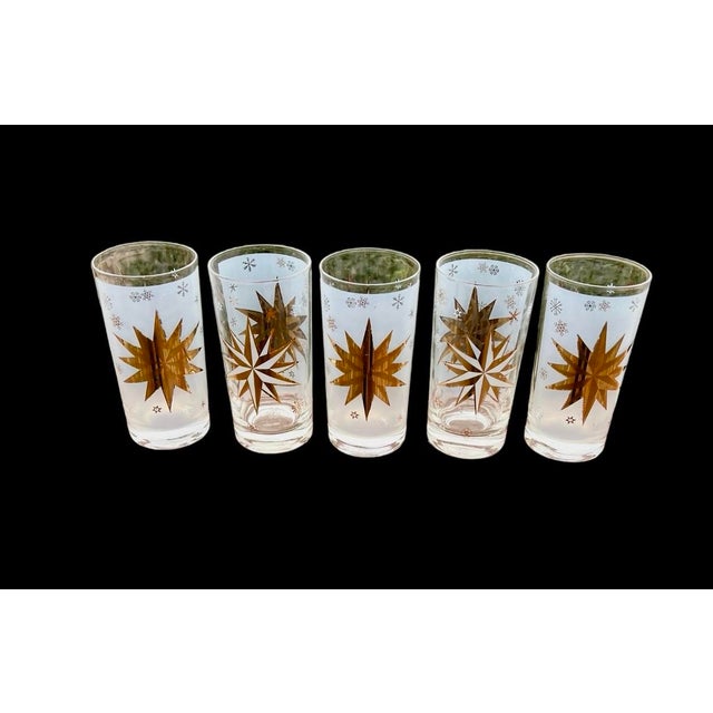 1970s 1970s Mid-Century Modern Federal Glass Atomic 22 Karat Gold North Star Mid-Century Highball Glasses Starburst Set of 5 Bartlett-Collins For Sale - Image 5 of 7