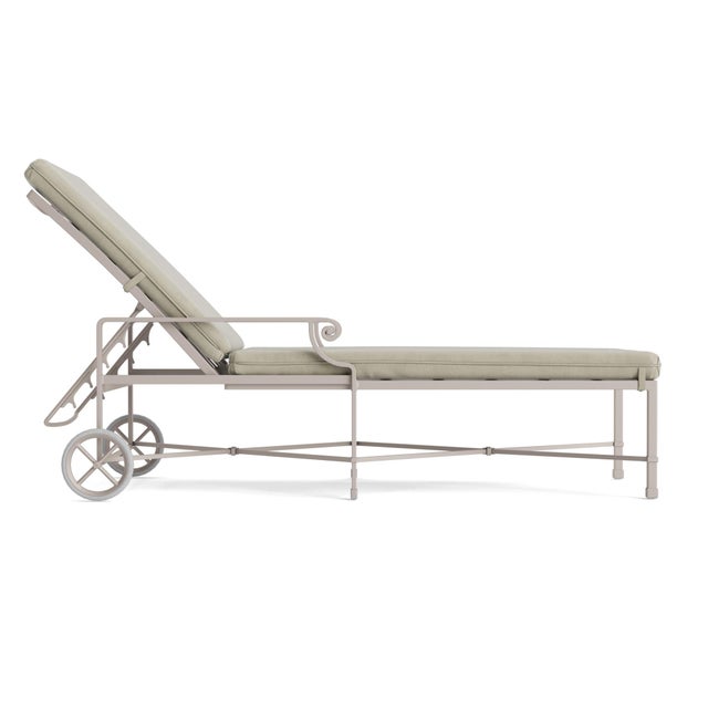 Contemporary Brown Jordan Venetian Adjustable Chaise With Wheels, Dove frame with Fusion Meadow fabric For Sale - Image 3 of 11