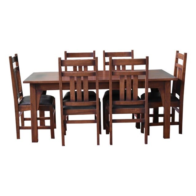Mission 70" Solid Oak Dining Table Set With 6 #401 Chairs For Sale