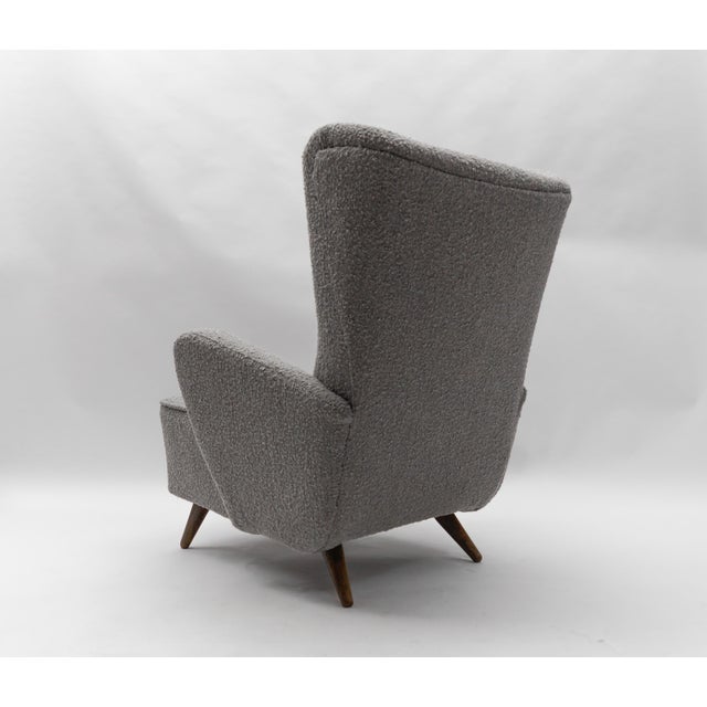 1950s Large Grey Boucle Fabric Wingback Armchair, Italy, 1950s For Sale - Image 5 of 10