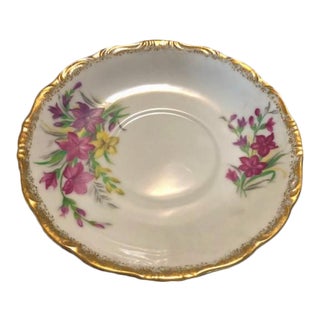 Vintage Pink Flowered Saucer With Gold Rim For Sale