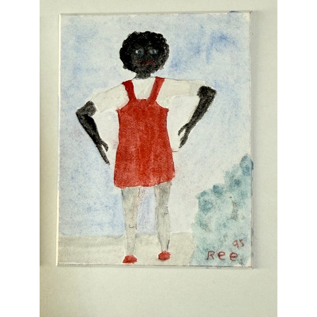 Folk Art Ree Brown Outsider Artist Pair of Watercolor Paintings of Girls Playing For Sale - Image 3 of 9