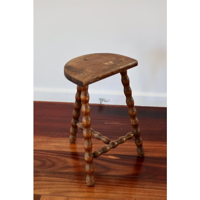 Brown Tripod Stool in Turned Wood, 1950s For Sale - Image 8 of 8