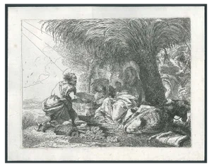 Giovanni Domenico Tiepolo, Giuseppe Adora il Bambino sotto una Palma, Etching by G.D. Tiepolo