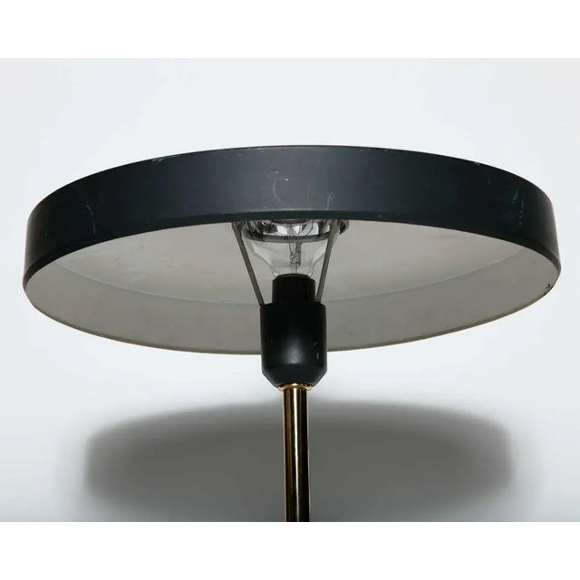 Classic Louis Christiaan Kalff for Philips Deep Green Table Lamp, Low Round Table, 1950's. Featuring round dark forest...