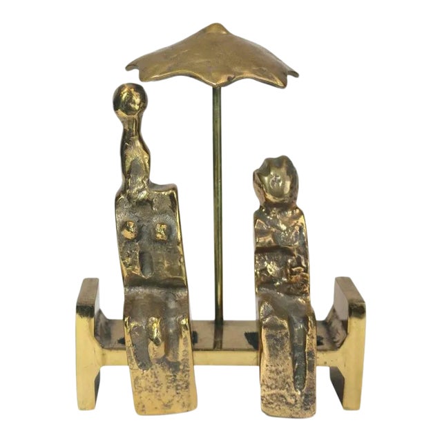 Mid 20th Century Modern Bronze "Rendez-Vous D'Amour" Abstract Original Figurative Polished Bronze Sc For Sale