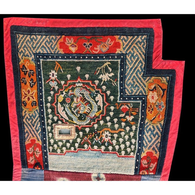 Textile 1920s Blue Navy Medallion Antique Chinese Tibetan Saddle Horse Cover Wool Rug For Sale - Image 7 of 7