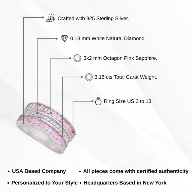 Blush Horizon 3.16 Ct Pink Sapphire & Diamond Band Ring for Christmas Gift, Size 6.5 For Sale - Image 11 of 13