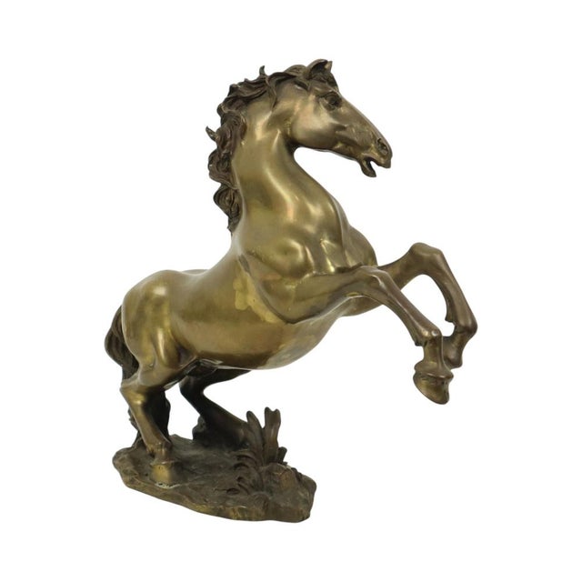 Gold Vintage Feng Shui Bronze Rearing Horse Statue, 1950s For Sale - Image 8 of 16