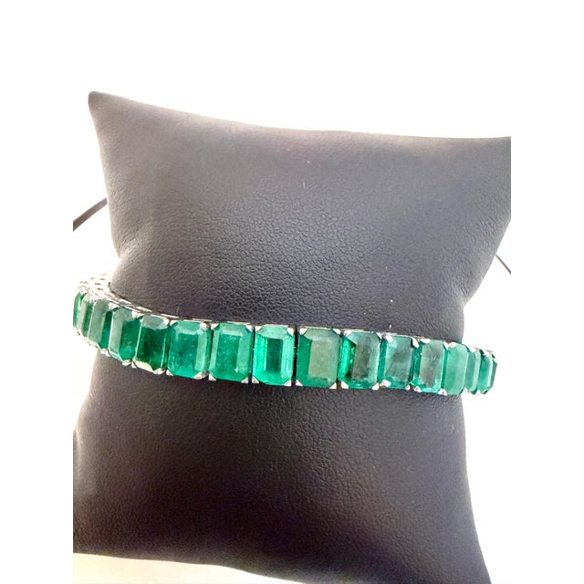 40 Ct Natural Emerald Cut Emerald Cocktail Tennis Bracelet 14 Kt White Gold 7.5" For Sale - Image 17 of 18