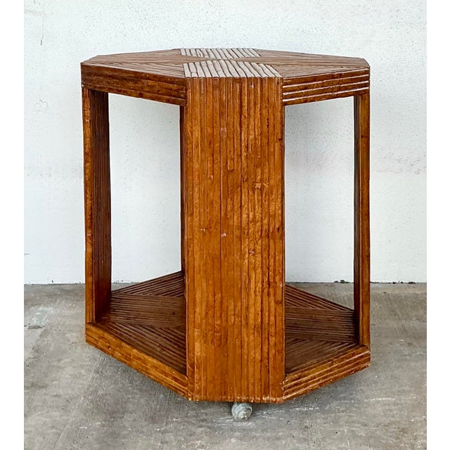 Vintage Cross Hatched Pretzel Rattan Bar Cart For Sale - Image 12 of 12