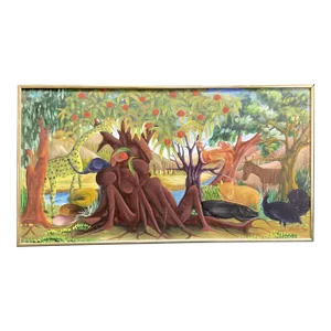 Mid 20th Century “Jungle” Franklin LaTortue Expressionist Landscape Oil Painting on Masonite