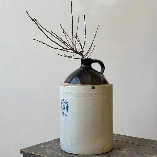 Antique 5 Gallon Stoneware Jug, Circa Early 20th Century. Large-scale stoneware glazed whiskey crock, the neck is glazed...