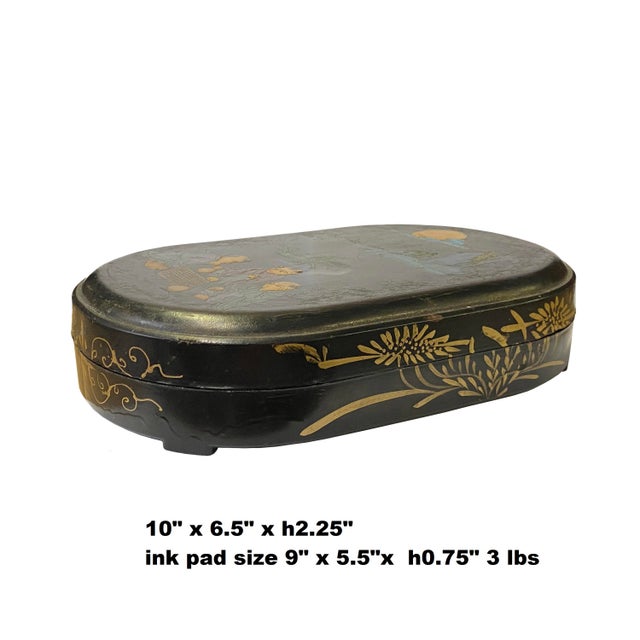 Chinese Rectangular Oval Shape Box With Ink Stone Inkwell Pad | Chairish