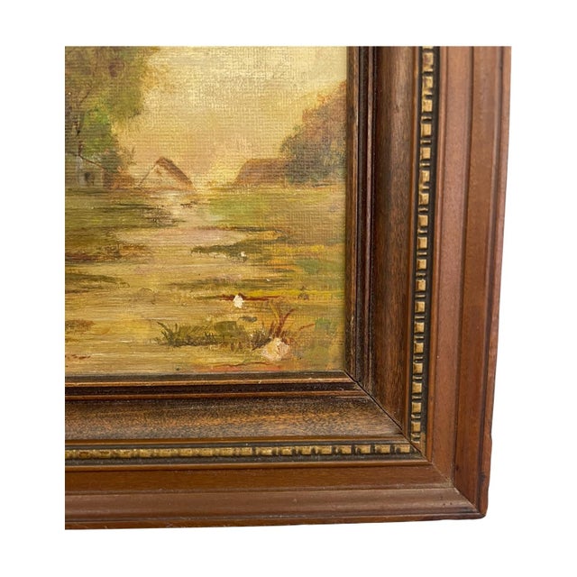 1970s Vintage Framed Rural Landscape Painting on Canvas Board, Signed g.e.k. For Sale - Image 5 of 10