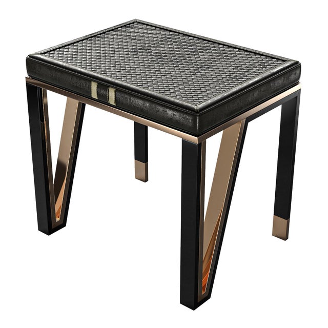 Metal "Stella" Piano Chair With Stainless Steel, Bronze and Woven Leather For Sale - Image 7 of 8