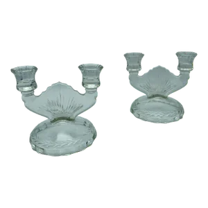 Early 20th Century Glass Art Deco Double Candle Holder Set of Two