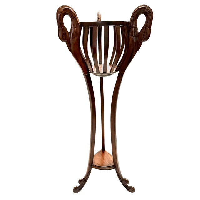 Mid-Century Modern Mahogany Jardinière Stand with Carved Swan Handles, 1950s For Sale - Image 4 of 4