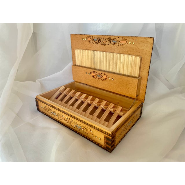 Bulgarian Handpainted Wooden Cigarette Box with Original Sticker, 1950s For Sale - Image 12 of 12