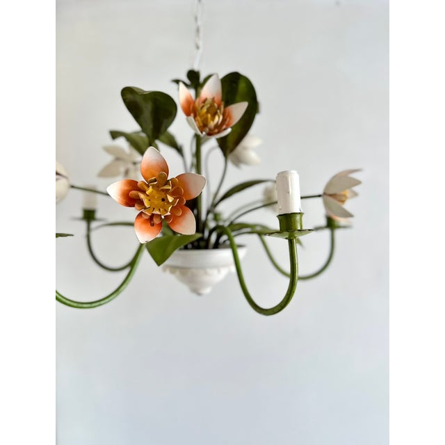 Vintage French Painted Tole 5-Light Water Lily Chandelier, 1960s For Sale - Image 17 of 18