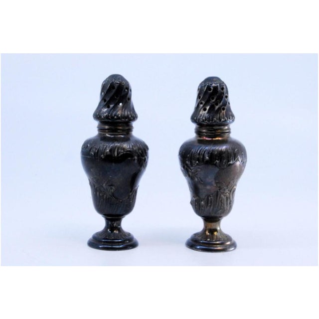 Salt and Pepper Shakers in Embossed Silver, Set of 2 For Sale - Image 6 of 8