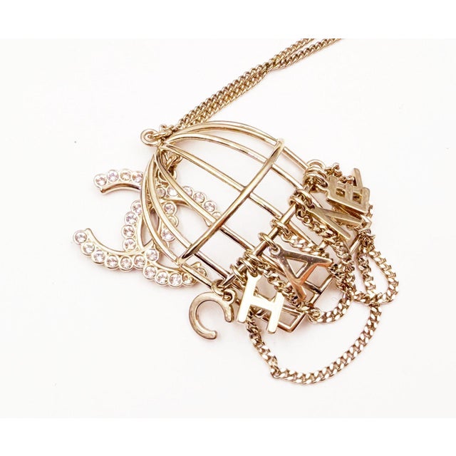 Chanel Chanel Gold CC Crystal Letter Birdcage Pendant Necklace For Sale - Image 4 of 5