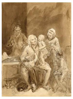 John Masey Wright OWS, Visit to the Grandfather, Early 19th Century, Watercolour