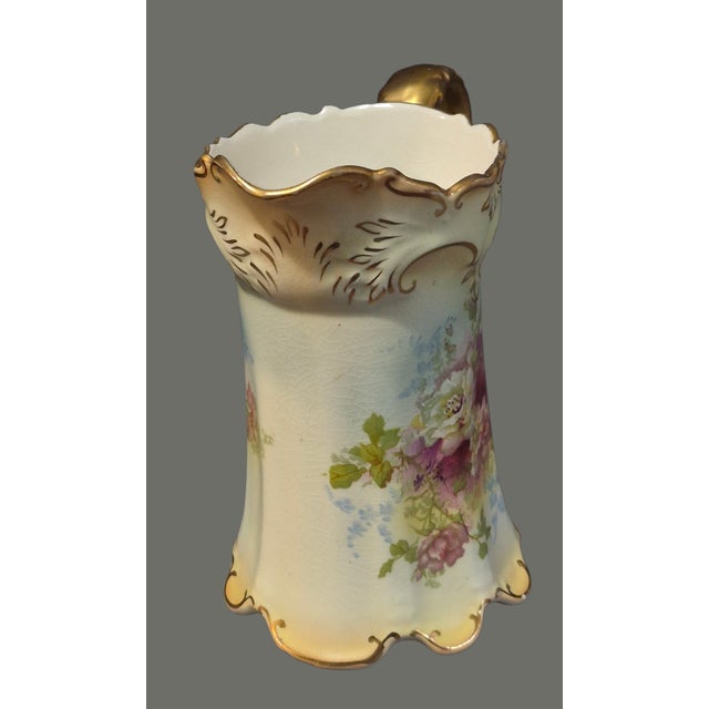 Antique Royal Devon S.& F. Co. England Hand Painted Floral Gilded Pitcher 6'' For Sale - Image 4 of 8