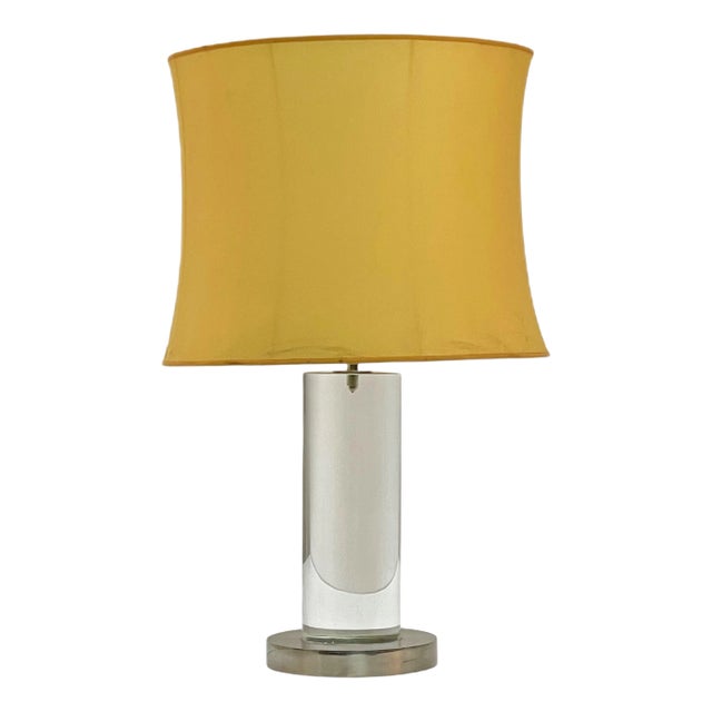 Mid-Century Italian Table Lamp with Acrylic Glass Column & Brass Base by Romeo Rega, 1970s For Sale
