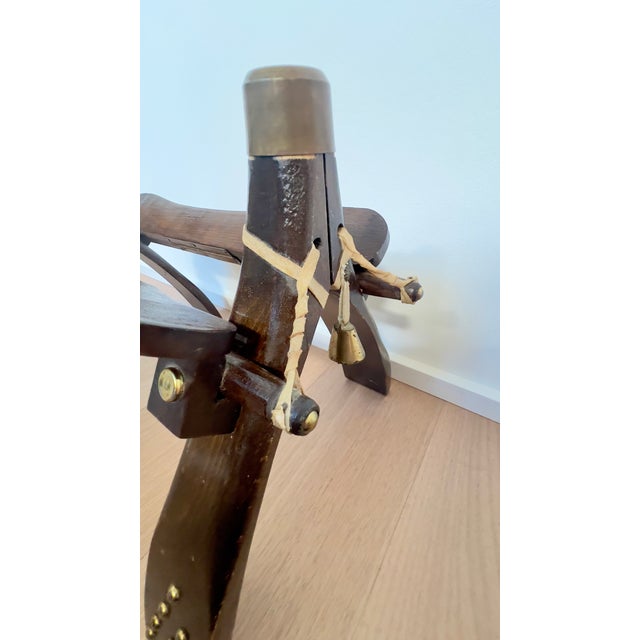 Ecru Mid 20th C. Camel Saddle Stool With Reversible Cushion and Original Bell For Sale - Image 8 of 11