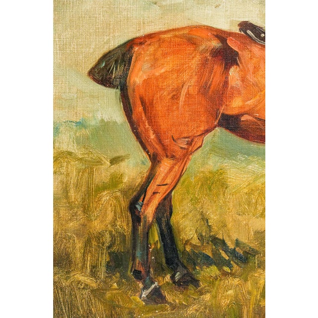 Green Wonderful Antique Oil Painting of Horse Signed Equestrian Portrait in Gilt Gesso Frame English Country Art For Sale - Image 8 of 13