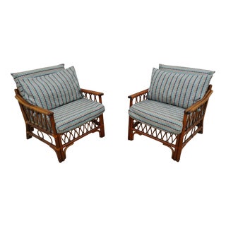 Vintage Rattan Armchairs with Quilted Seats, Set of 2 For Sale