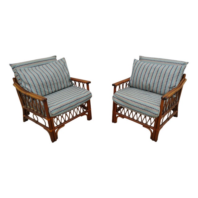 Vintage Rattan Armchairs with Quilted Seats, Set of 2 For Sale