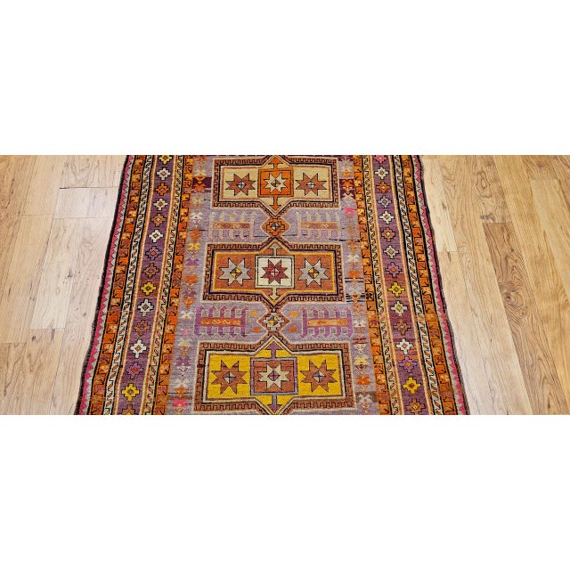 Vintage Moroccan Tribal Rug, Hand-Knotted Wool, Geometric Pattern, Yellow & Purple, 4' X 7' For Sale - Image 11 of 17