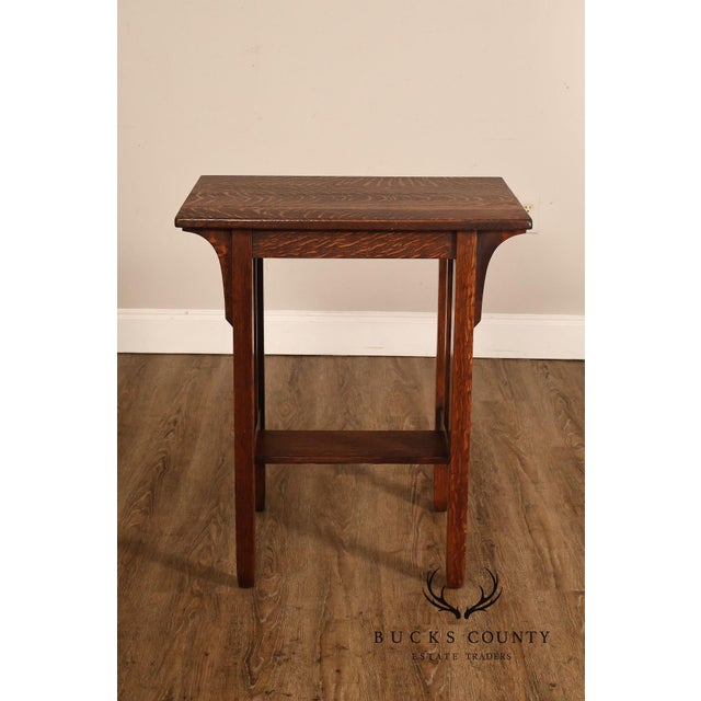 Wood Antique Stickley Brothers Arts & Crafts Oak Side Table With Cane Panels For Sale - Image 7 of 18