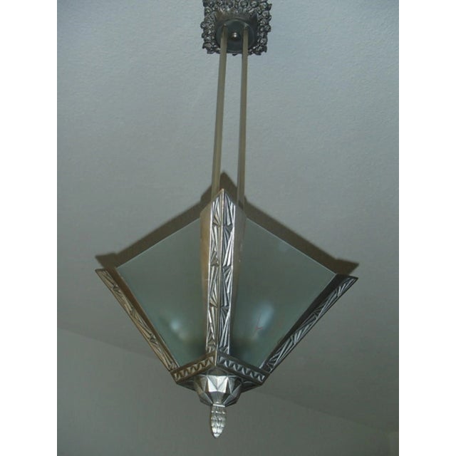 Art Deco Floral and Geometric Ceiling Lamp, 1920s For Sale - Image 10 of 11