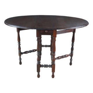 Antique Elite William & Mary Style Walnut Oval Drop Leaf Gateleg Console Table For Sale