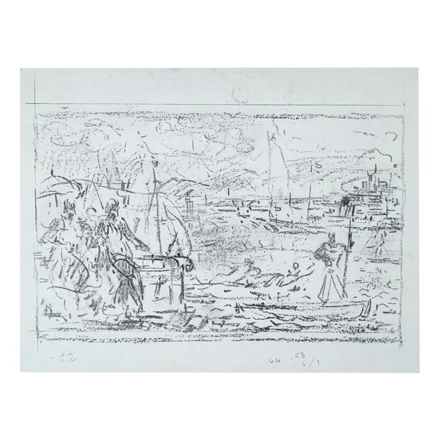 Henri Fehr, Etude de paysage du lac de Genève, Pencil on Paper For Sale