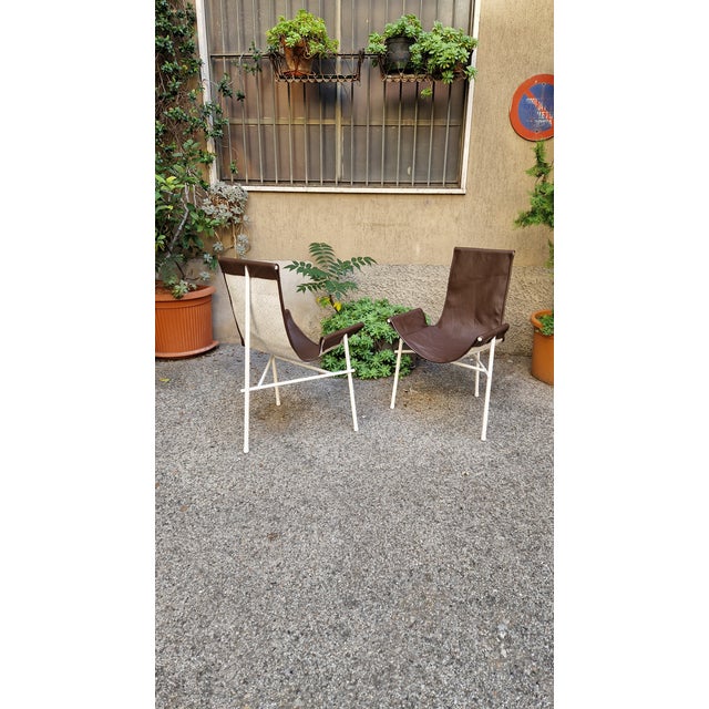 1970s Set of Armchairs in White Lacquered Iron and Brown Full-Grain Leather by Ilaria Marelli for Coro, 1970s For Sale - Image 5 of 14