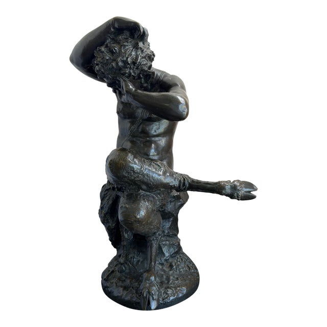 Large Antique Bronze Sculpture “Weeping Satyr” After Clodion, (Claude Michel), Signed “Clodion” For Sale