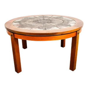 1960s Mid Century Danish Modern Coffee Table Round Rosewood Tile Circular Signed Mid-Century Modern