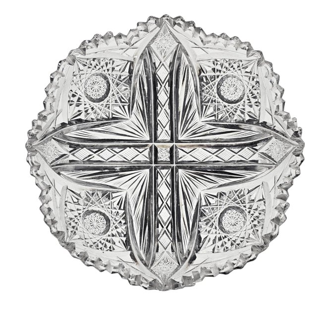 American American Brilliant Period Small Hobstar Cut Glass Dish For Sale - Image 3 of 12