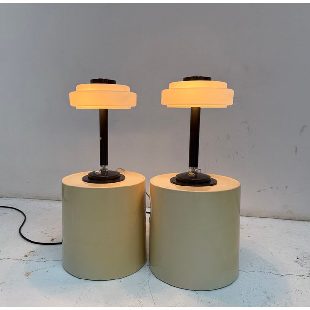 Metal Mid-Century Table Lamps in Milk Glass and Metal from Napako, Czechoslovakia,1960s, Set of 2 For Sale - Image 7 of 11
