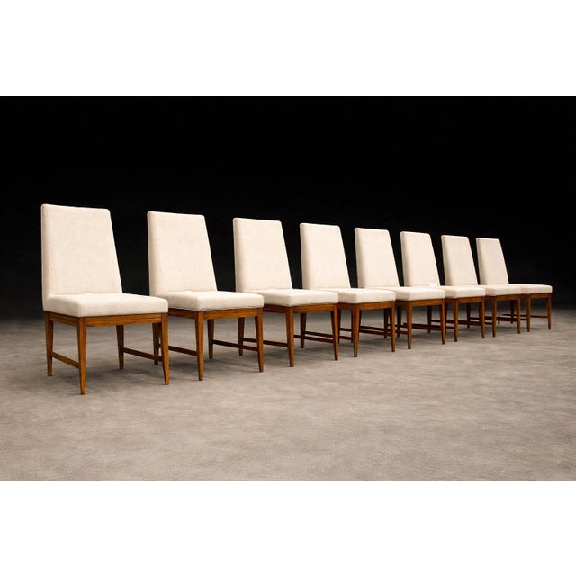 Cimo, Brazil, 1950 — Set of 8 Tall-Back Dining Chairs in Caviúna With Warm Bone Performance Linen For Sale - Image 12 of 16
