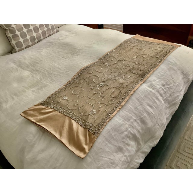 Textile Asian Zardosi Embroidered Silk Decorative Table Runner Throw For Sale - Image 7 of 10