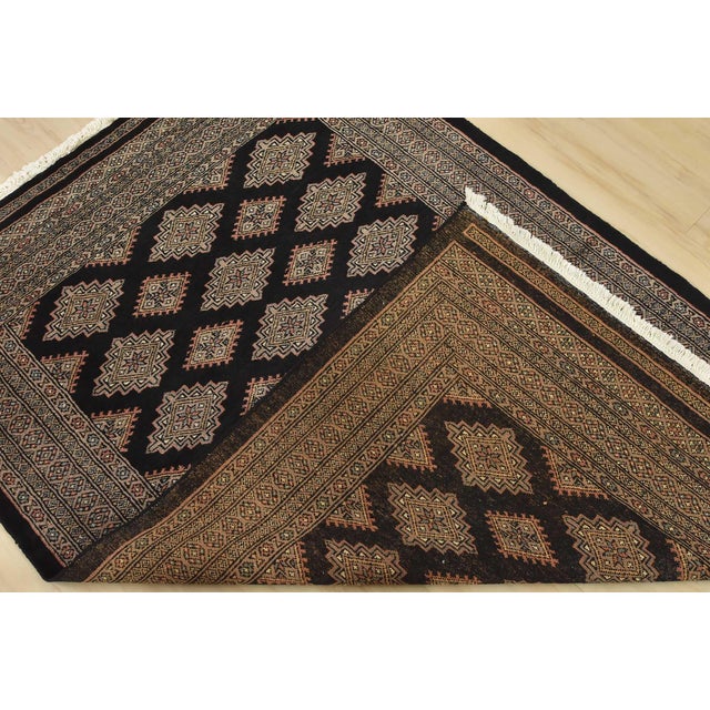 Bokhara Rug 4’2” X 6’1” Black Wool Tribal Hand-Knotted Oriental Carpet For Sale - Image 10 of 11