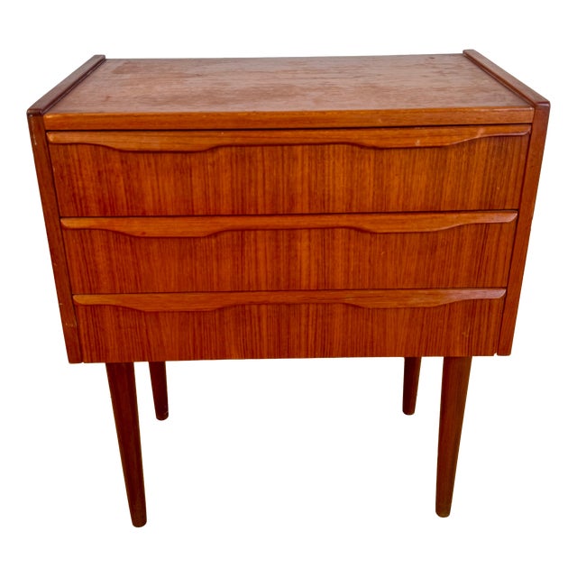 Danish Teak Nightstand with 3 Drawers, 1960s For Sale